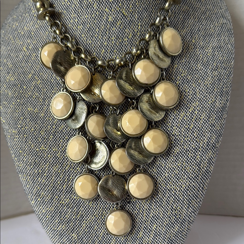 Cream And Gold Statement Bib Necklace By Vclm